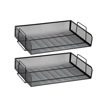 Mind Reader Stackable Paper Tray, Desktop Organizer, File Storage, Office, Metal Mesh, 2 Pcs., Black