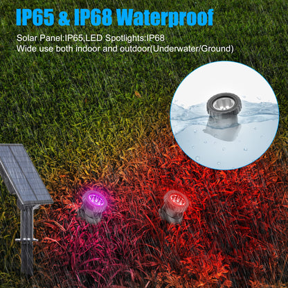 CREPOW Solar Pond Lights,Super Bright RGB LED Underwater Spotlights Color Changing Submersible Pond Light IP68 Waterproof Fountain Lights for Fish Aquarium Tank Garden Yard Pool (4-in-1)