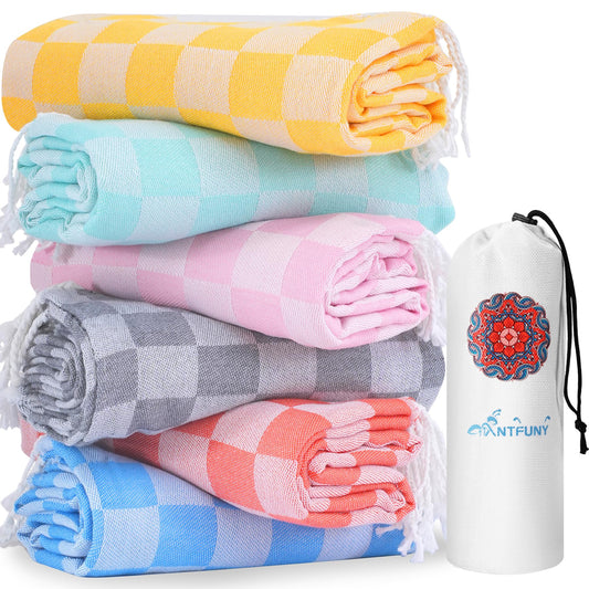6 Packs Turkish Beach Towels Vacation Essentials Quick Dry Sand Free Oversized Bath Pool Swim Towel Extra Large XL Blanket Adult Travel Cruise Must Haves Clearance Stuff Necessities Accessories