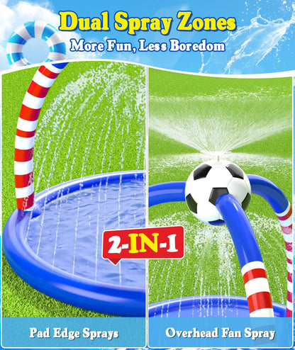 Glowpoint Splash Pad for Kids & Dogs, Large Outdoor Water Sprinkler Pad, Inflatable Water Play Mat with Soccer Sprinkler, Backyard Summer Water Toy for Toddlers Children Family Fun