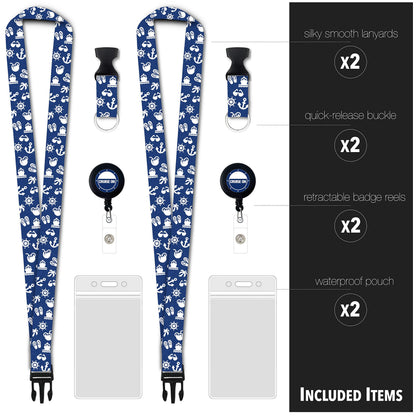 Cruise On Cruise Lanyard for Ship Cards – 2-Pack Retractable Badge & Waterproof Key Card Holder for Ship Cards – Cruise Essentials 2026-2027, Perfect for Travel & Vacation (White & Blue)