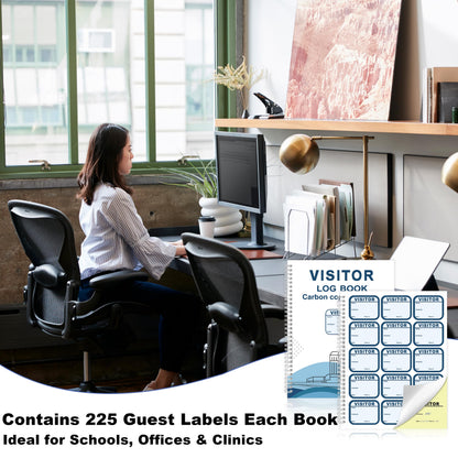1 Pack of Visitor Badges Log with Carbon Copy Protecting Privacy Pages Visitor Stickers 8.5x11 Inch Visitor Log Book School Church Business Pass Guest Register Book - 225 Badges 30 Memo Pages (1)