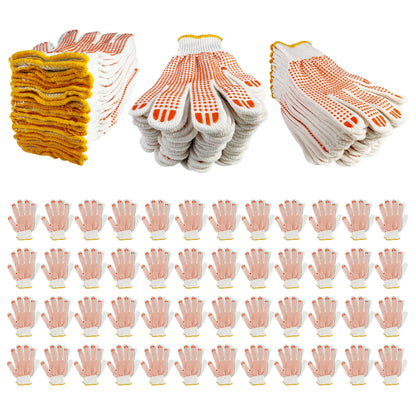 Winterlace 48 Pairs Cotton Grip Work Gloves Bulk Safety Protection Non-Slip PVC Rubber Dots Garage Construction Warehouse Wholesale (48 Pairs - Orange Dots)