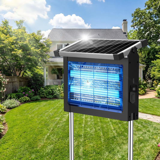 Solar Bug Zapper Outdoor, Rechargeable & Solar Powered, 4500V High Voltage for Effective Mosquito & Multi-Insect, Waterproof for Camping Patio Courtyard Path Outdoor