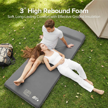 Andola Self-Inflating Sleeping Pad for Camping, 3" Ultra-Thick Outdoor Camping Mat with Pillow & 9.5 R-Value, Insulated All-Season Foam Camping Mattress for Camping Travel Tent Car