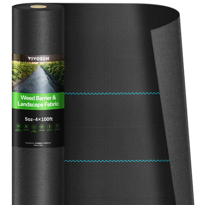 VIVOSUN Premium Weed Barrier Landscape Fabric Heavy Duty, 4ftx100ft 5oz Double-Layered Weed Control Mat with High Permeability, Commercial Ground Cover, Easy Set up & Superior Weed Control