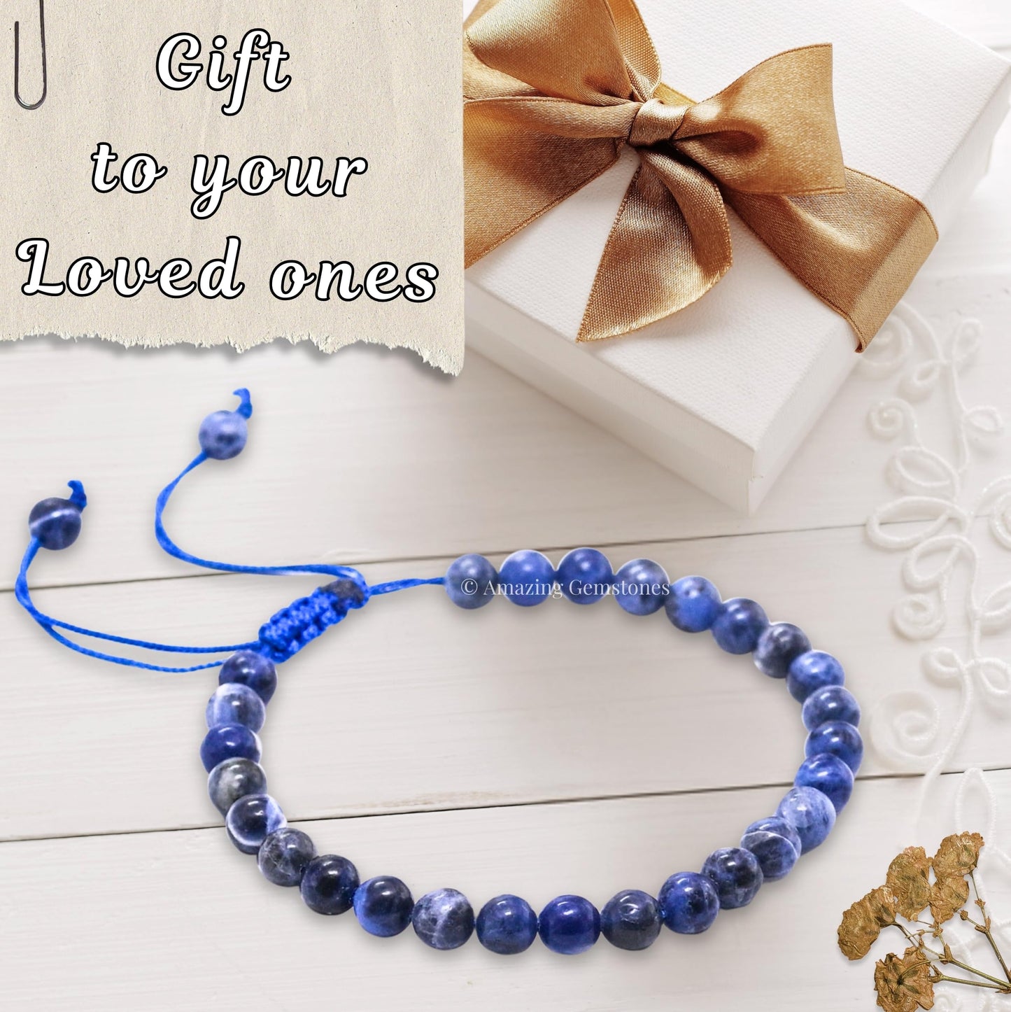 Amazing Gemstone Sodalite Bracelet for Women Men's Gifts - Protection Healing Crystal Bracelet - 6mm Gemstone Beaded Adjustable Bracelet