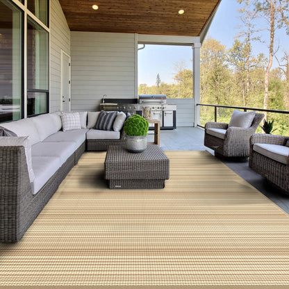 GENIMO Outdoor Rug 9x12 ft Waterproof, Reversible Plastic Straw Patio Rug for RV Camping Mat, Deck, Backyard Balcony Mat - Lightweight & Easy to Clean, CoffeeBeige