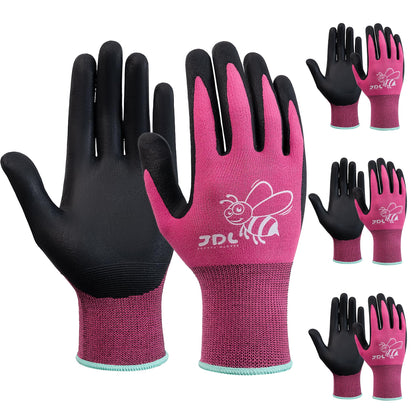 JDL 3 Pairs Nylon Nitrile Coated Gardening Gloves for Women, Touchscreen Yard Garden Gloves, Breathable Safety Work Gloves with Grip, Pink, Medium