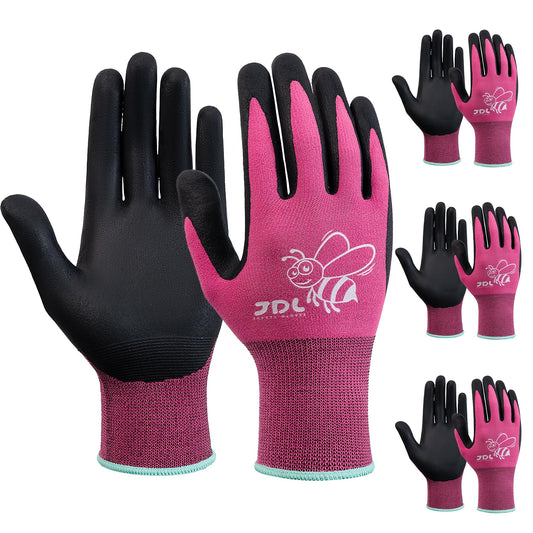 JDL 3 Pairs Nylon Nitrile Coated Gardening Gloves for Women, Touchscreen Yard Garden Gloves, Breathable Safety Work Gloves with Grip, Pink, Medium