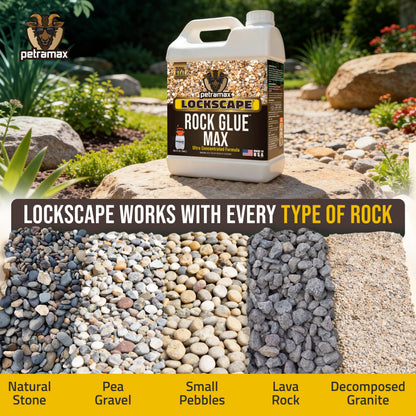 Petra Max Rock Glue for Landscaping, 32 Ounce - Ground Coverage & Pet Safe Mulch Glue for Rocks - Lockdown Gravel/Pebbles/Stones - Sticky Clear Gravel Binder & Decomposed Granite Stabilizer (50 Sq Ft)