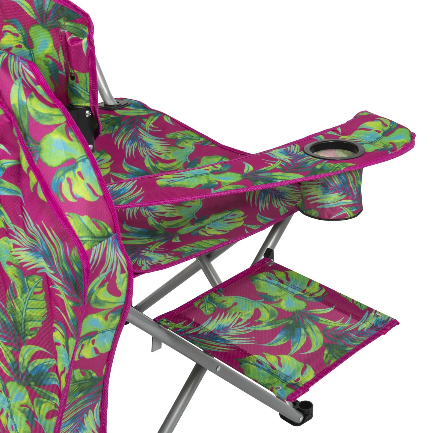 Tommy Bahama Extra-Wide Folding Beach Chair with Max Shade Canopy, Side Table, and Cup Holders, 25" W Outdoor Portable Camping Chair with Canopy, Supports up to 500 lbs., Pink/Green