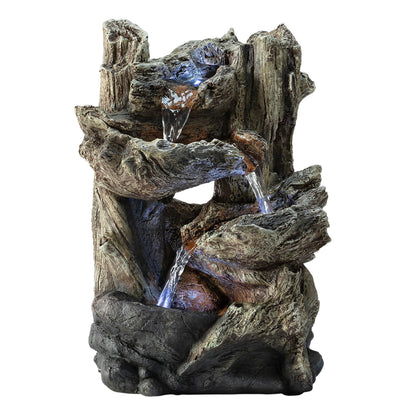 Alpine Corporation | 14"H Indoor Tiered Log Tabletop Fountain with LED Lights — Cascading Waterfall Design Creates Relaxing Ambiance for Home & Office Décor
