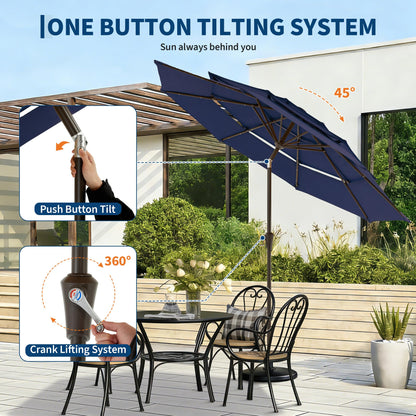 Garvee 10ft Patio Umbrella with Solar Lights, 3-Tier Patio Table Umbrella Outdoor with LED Lights, Ventilation, Easy Crank & Tilt, 8 Sturdy Ribs, UV Protection, Large Patio Umbrella for Deck, Pool