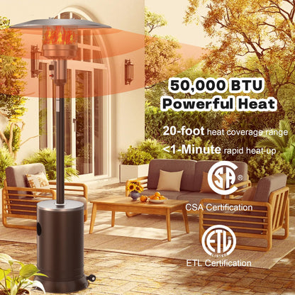 DIAMONDFORGE 50,000 BTU Patio Heater - Propane Patio Heater with Double-Layer Stainless Steel Burner, Round Table Design Space Heater, Outdoor Heaters with Wheels Used for Garden and Patio, Brown