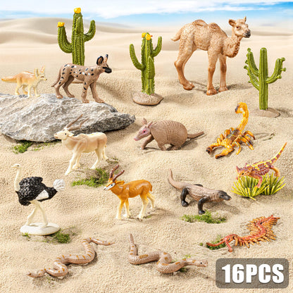 THINKBAY 16PCS Desert Animals Toys for Kids Includes Lizard, Cactus, Rattlesnake, Komodo Dragon Figurines, Desert Animals Figures for Diorama, Cake Toppers, Valentine's Day Gifts for Kids