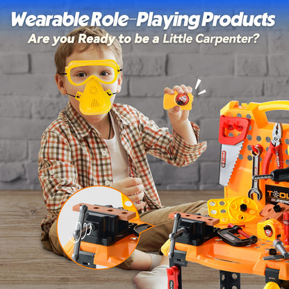 Toy Choi's 82pcs Kids Tool Bench Toy for Age 2-4 - Construction Kid Tool Set Toddler Workbench with Realistic Tools Electric Drill, Build a Tool Bench for Kids Ages 3-5 4-7