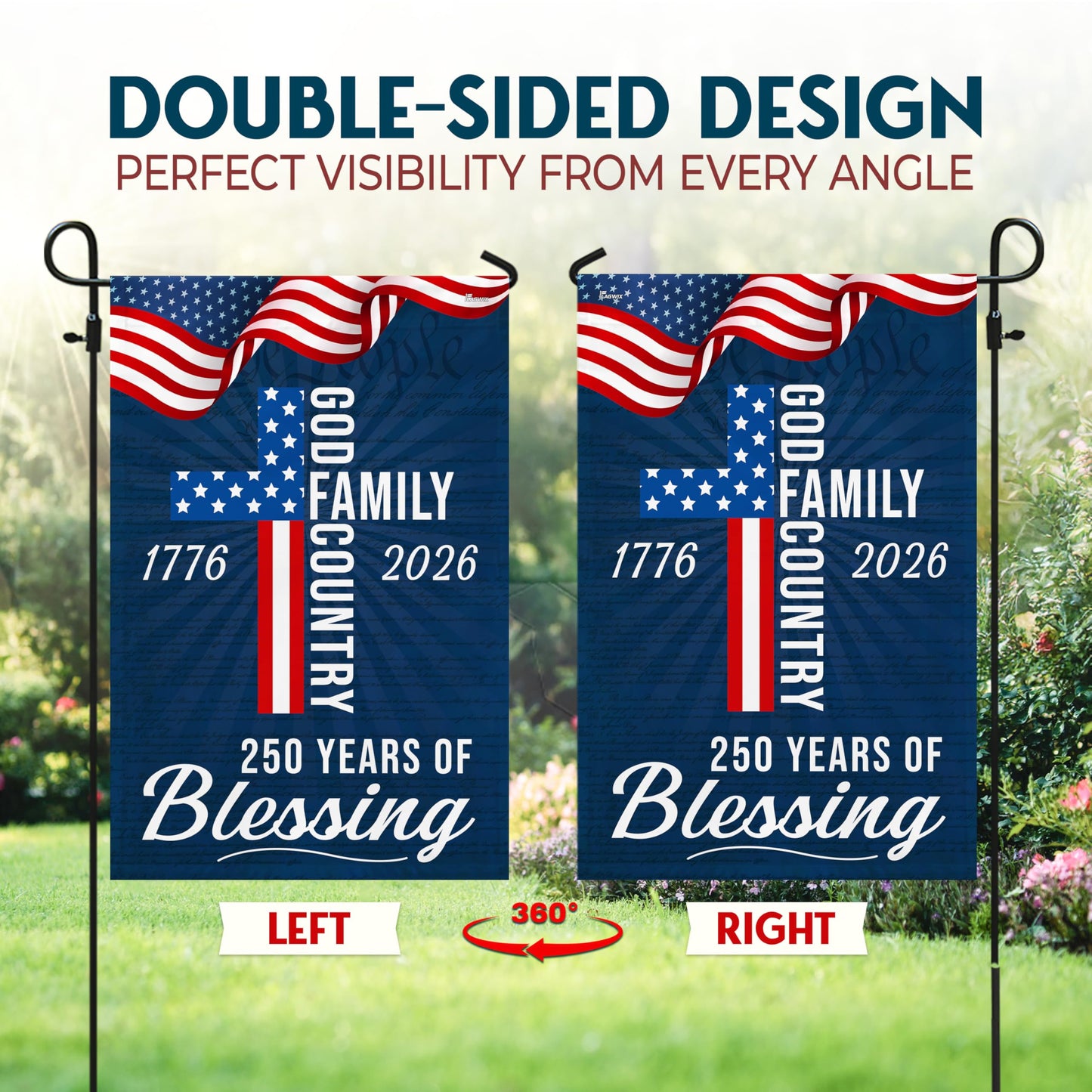 FLAGWIX American 250 Years of Blessing Flag - Polyester Double-sided Yard Flags For Outside Garden Flag (11.5" x 17.5") - 4th of July Decorations for Home Yard Garden Decor Banner, Gifts For Men Women