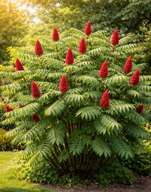 Live Staghorn Sumac Plant (Rhus typhina) – Hardy Native Shrub with Red Berry Clusters, Fast Growing Ornamental, Wildlife-Friendly Landscape Plant (2 Plants)