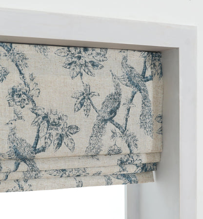 Everyday Celebration Peacock 100% Blackout Dual Layered Pull-Down Roman Shade for Windows, Peacock Pattern Printed on Natural Fabric Roman Shades for Home 30" W x 64" H Blue