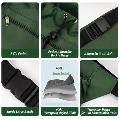 Gardening Apron, Garden Aprons with Pockets & Drawstring Bag, Waterproof 600D Fruit Storage Harvest Picking Apron Pouch for Women & Men