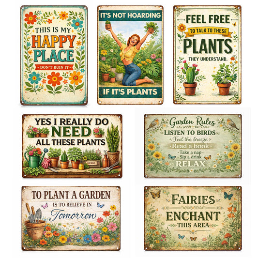 7 Pcs Vintage Garden Metal Signs Retro Garden Wall Decor – Rustic Farmhouse Signs for Home, Patio, Greenhouse & Plant Lover Gifts (12x8 Inch)