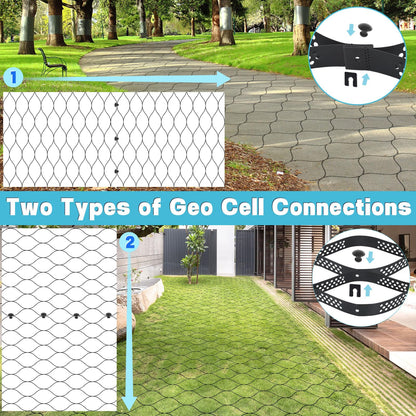 Gravel Grid 33ft X 4ft, 2'' Depth Gravel Stabilizer Grid for Pavers Base, Geogrid 1900 Lbs/Sq Ft Load with 40 Geocell Accessories & Gloves for Driveway Parking Ground Walkway Dirt Locker Slope