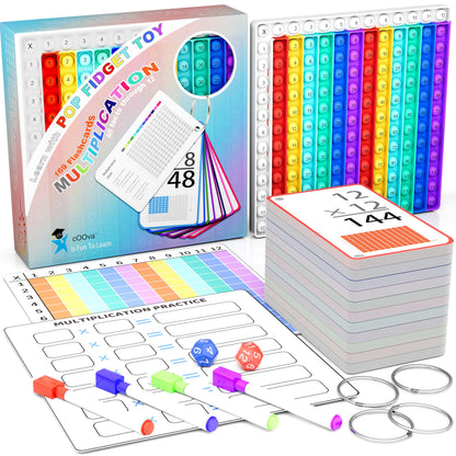 COOVA Educational Flash Card with POP IT Games – Sight Word and Math Skill, Multiplication, Talking Word POP, Learning Toys for Kids (Multiplication Flash Cards)