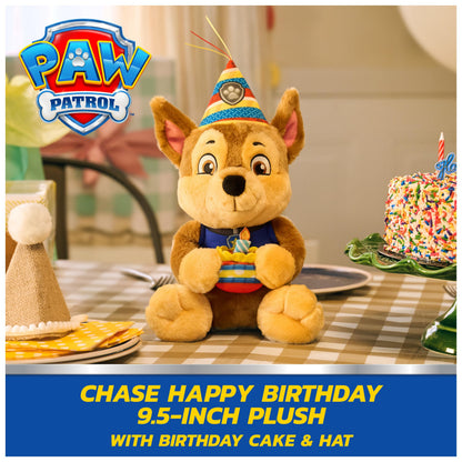 Paw Patrol GUND Birthday Chase Plush, Official Chase Plush Toy, Birthday Stuffed Animal, Sensory Toy for Ages 1 and Up, 9.5”
