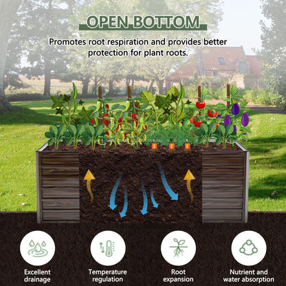 RocVanc Galvanized Raised Garden Beds 6x3x2FT Outdoor Planter Boxes with Safety Edging and Gloves Metal Garden Bed Kit for Vegetables Flower and Fruits (Brown Wood Grain