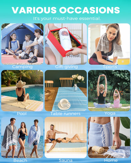 Turkish Beach Towels Vacation Essentials Quick Dry Sand Free Soft Absorbent Adult Oversized Bath Pool Swim Long Wide Stripe Towel Sound Cloud Linen Sandfree Chamois Mat Summer Thing Thin Travel