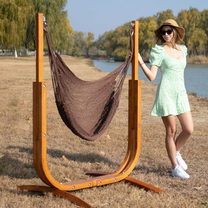 SANIWERKE® Hammock Chair with Stand, Caribbean Hammock Chair and Laminated Wooden Stand Combo, Sturdy Design, 400LBS Capacity, 70x50Inches, Jumbo Haven Lounger for Indoor Outdoor (Rich Mocha)