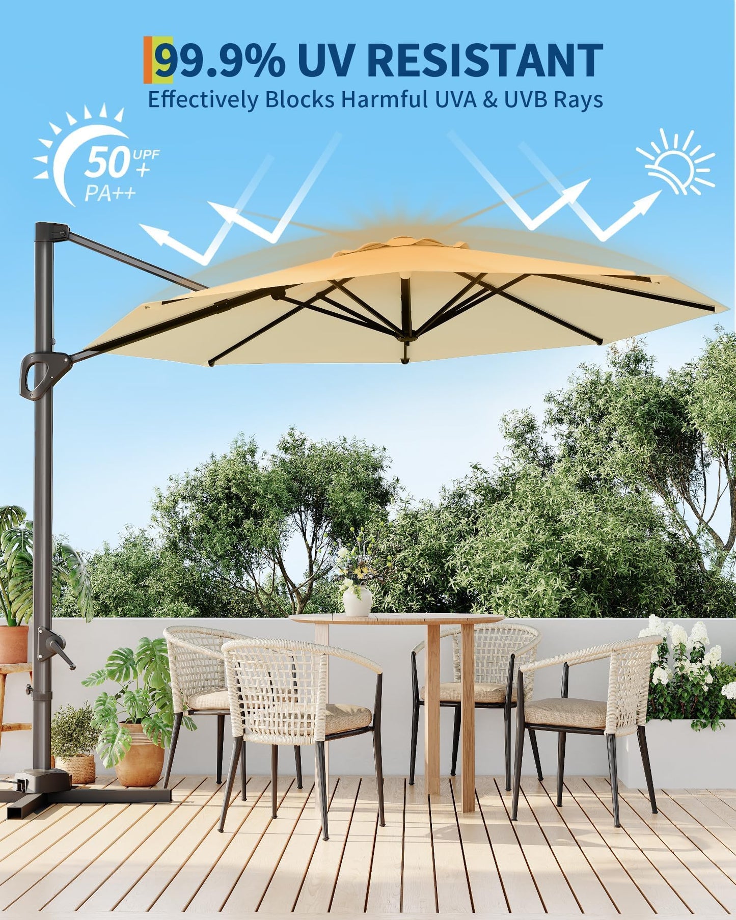GarveeLife 10FT Patio Umbrella Outdoor Large Cantilever Umbrella Market Sun Shade Windproof Offset Umbrella with 360-Degree Rotation for Garden Deck Pool Patio, Beige