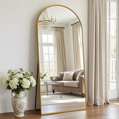 Antok Full Length Floor Mirror Arched Standing Mirror with Aluminum Frame - Freestanding Wall Mount Leaning Body Mirror for Bedroom Living Room Entryway, 71" L x 32" W, Gold