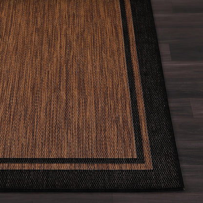 CAMILSON Indoor Outdoor Rug, 8x10 Bordered Nut Brown Black Modern Area Rugs for Indoor and Outdoor Patios, Kitchen and Hallway Mats, Washable Porch Deck Outside Carpet (Bordered Nut Brown, 8 x 10)