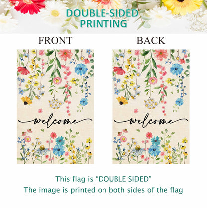 Baccessor Spring Summer Welcome Floral House Flag 28x40 Inch Double Sided Large Yard Flag Outside Outdoor Seasonal Burlap Flowers Flags Home Patio Decoration