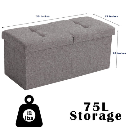 CUYOCA Storage Ottoman Bench Foldable Seat Footrest End of Bed Ottoman with Flipping Lid for Living Room, 75L, 30 inches Linen Fabric Beige