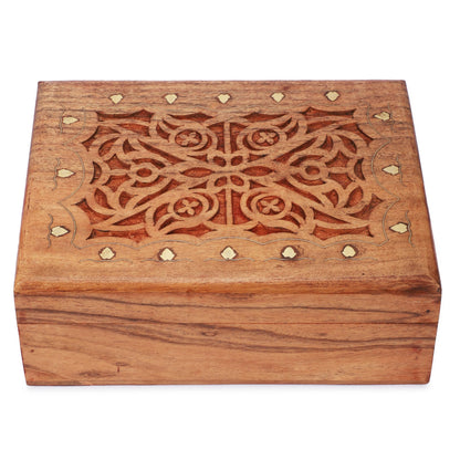 Ajuny Wooden Handcrafted Decorative Jewelry Storage Box Large Celtic Design Multipurpose Treasure Chest Organizer Travel Keepsake Trinket Holder Necklaces Watch Box Gifts 9x7 Inch