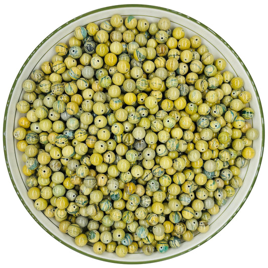 WHNKFB 10mm 50PCS Natural Green Serpentine Round Beads, Dragon Vein Loose Gemstone Beads for Jewelry Making Craft - 4mm 6mm 8mm 10mm Options with Free Elastic Cord