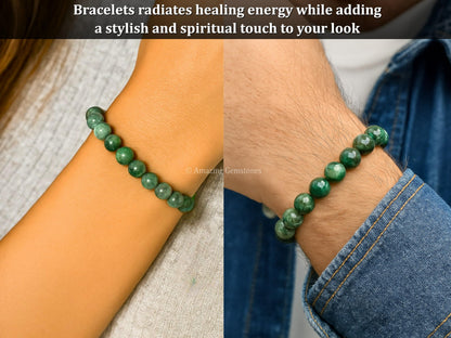 Amazing Gemstone Emerald Bracelet for Women Men's Gifts - Protection Healing Crystal Bracelet - 8mm Gemstone Beaded Adjustable Bracelet Pulseras Para Hombres Mujer Stocking Stuffers