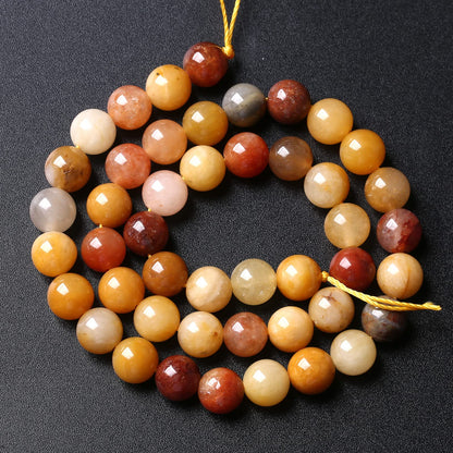 36PCS 10MM Natural Golden Thread Jade Beads Energy Stone Healing Power Loose Beads for Jewelry Making DIY Bracelet Necklace Earrings 15" (Golden Thread Jade, 10mm)