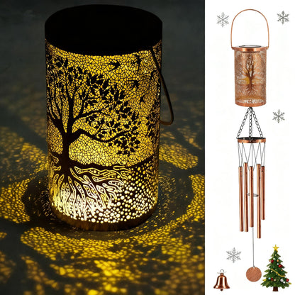 36" Solar Wind Chimes Hanging Lights Outdoor Detachable Led Lantern Metal Wind Chimes for Outside Unique Tree Life Garden Hanging Solar Decorative as Gift for Mom Women Grandma (Bronze)