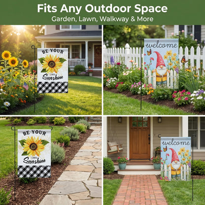 Topadorn Suede Garden Flag Stand Set with 2 Suede Double-Sided 12x18 Inch Flags – Metal Holder Pole Stake for Yard, Patio, Lawn Outdoor Decor(Flower)