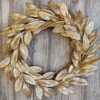20 Pieces Gold Glittered Artificial Leaf Spray Picks 12" Tall for Christmas Winter Wedding Wreath Tree Swag Floral Arrangment Vase Bouquets Table Centerpieces Decoration