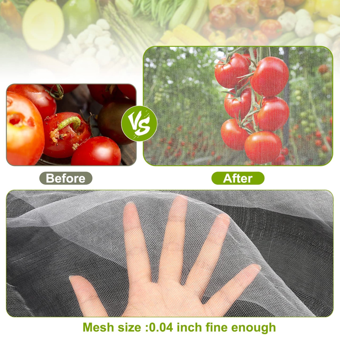 RIFNY Garden Netting, 2 Pack 10x33Ft Ultra Fine Mesh Netting Pest Barrier Protection Bird Mosquito Net Plants Cover for Vegetables Fruits Flowers Crops Greenhouse Row Cover Raised Bed Patio