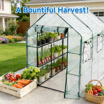 SUNGIFT Greenhouse for Outdoors, Walk-in Greenhouses 56 x 85 x 77 Inch, Portable Green House 3 Tiers 20 Shelves for Garden, Patio, Backyard, White
