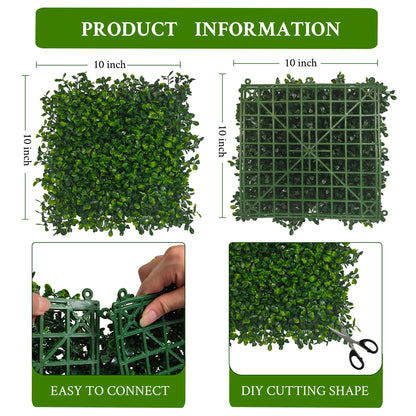 DOPGIB Artificial Grass Wall Panel,10"x 10"(12P) 4-Layer Leaf UV-Anti Greenery Faux Boxwood for Indoor,Outdoor Patio Balcony Privacy & Ivy Fence Covering Privacy, Garden, Backyard Wall Backdrop Decor