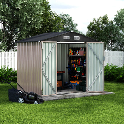 8x6ft Heavy Duty Outdoor Storage Shed, Metal Tool Shelter with Lockable Doors, Air Vents, Large Weatherproof Utility Building for Backyard Patio Lawn – Wind & Rain Resistant, UV Protection