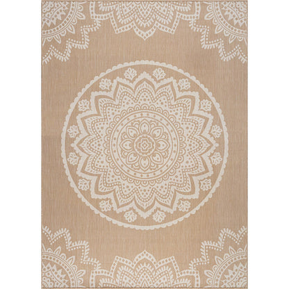 CAMILSON Outdoor Rug 8x10 Modern Area Rugs for Indoor and Outdoor Patios and Porches - Waterproof, Washable, Non-Shedding, Easy-to-Clean Outside Carpet (8 x 10, Medallion - Beige/White)