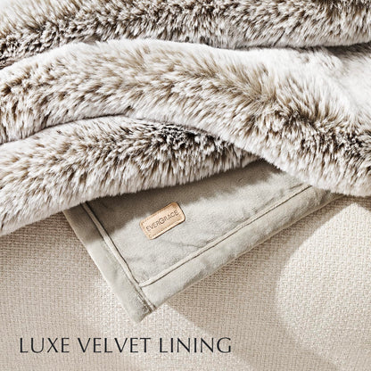 EVERGRACEHOME Luxury Soft Faux Chinchilla Fur Throw Blanket for Couch, Warm Thick Heavy Winter Throw Blanket 1220GSM for Bed, Fluffy Cozy Mink Blanket with Reversible Velvet, Champagne Fawn, 60"x80"